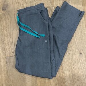 Figs Women's Gray Cargo Pants with Teal Accents